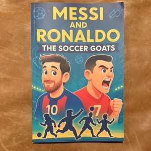 Messi and Ronaldo The Soccer Goats - Illustrated Book Cover in Blue and Yellow